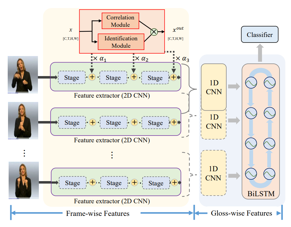 Continuous sign language recognition with correlation network